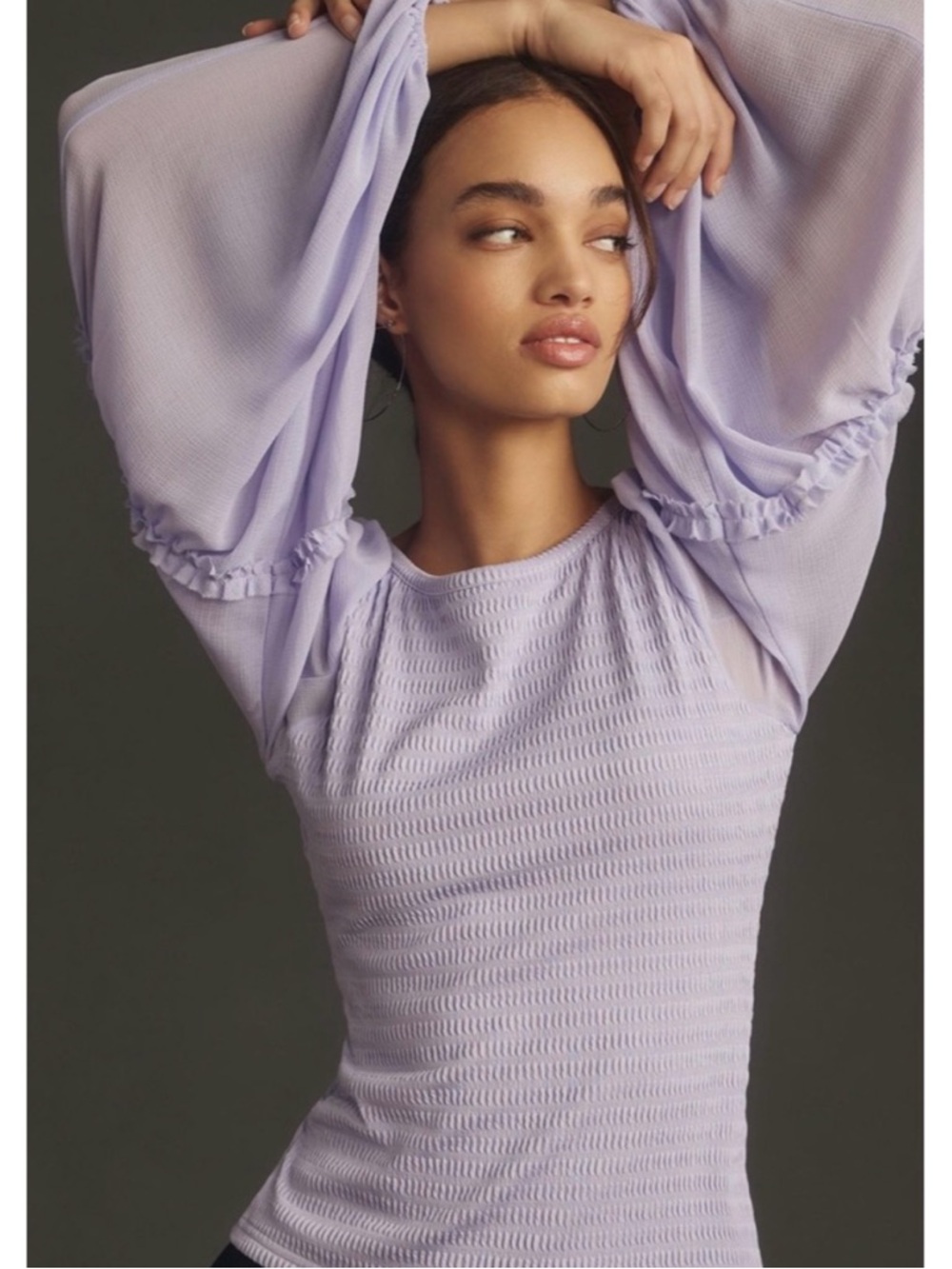Anthropologie Light Purple Lilac Smocked Long Sleeve Blouse